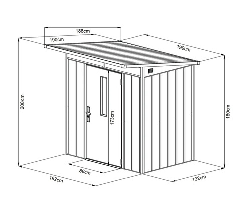 Illustration av ett trädgårdsskjul med dimensioner