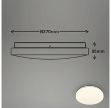 Teknisk ritning av en taklampa med måtten 270 mm i diameter och 65 mm i höjd