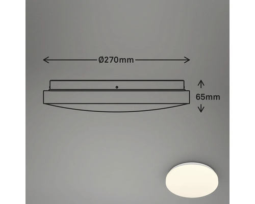 Teknisk ritning av en taklampa med måtten 270 mm i diameter och 65 mm i höjd