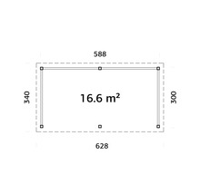 Paviljong PALMAKO Lenna 16,6m² set 307 inkl. räcke 588x300cm obehandlad