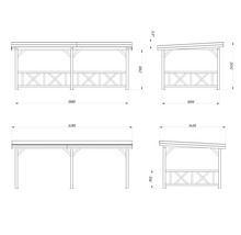 Paviljong PALMAKO Lenna 16,6m² set 307 inkl. räcke 588x300cm obehandlad