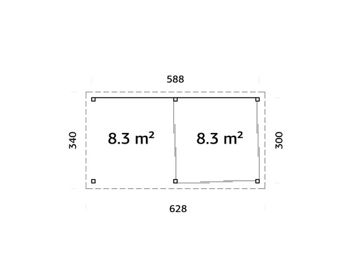 Planritning med ytangivelse och måttuppgifter i centimeter