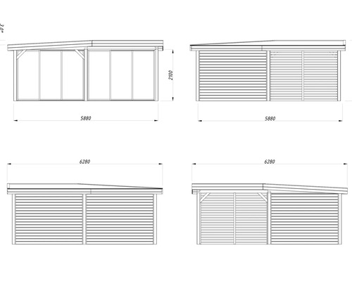 Ritning av ett trädgårdshus med mått