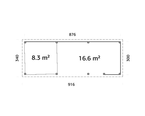 Planritning av ett trädgårdshus med mått