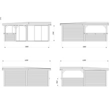 Teknisk ritning av ett trädgårdshus med måtten 5880 x 6280 mm