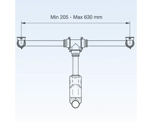 Avloppsarmatur med måtten minimalt 205 till maximalt 630 millimeter.