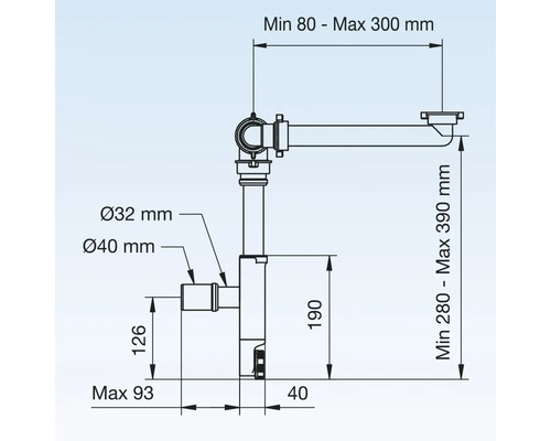 Bild med mått för en vattenlås
