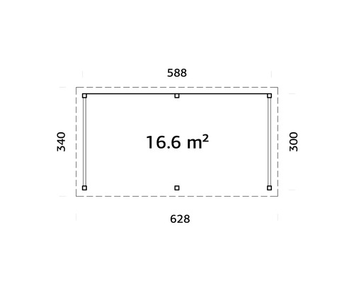 Ritning med mått: 16,6 kvadratmeter