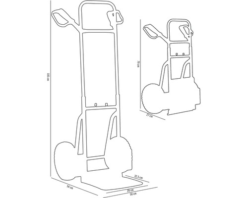 Mått på en trappkärra som en linjeteckning