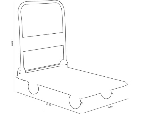 Kärra med måtten 86 cm hög, 91 cm lång och 61 cm bred.