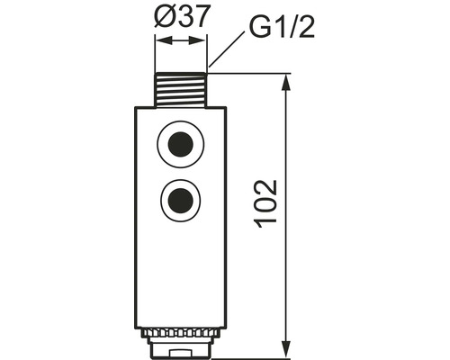 Teknisk ritning av en ventil med dimensioner