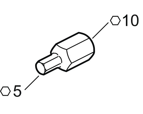 Illustration av en adapter med nyckelvidder 5 och 10