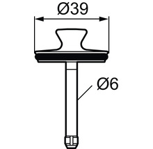 Teknisk ritning av en ventilstötare med måtten diameter 39 millimeter och diameter 6 millimeter