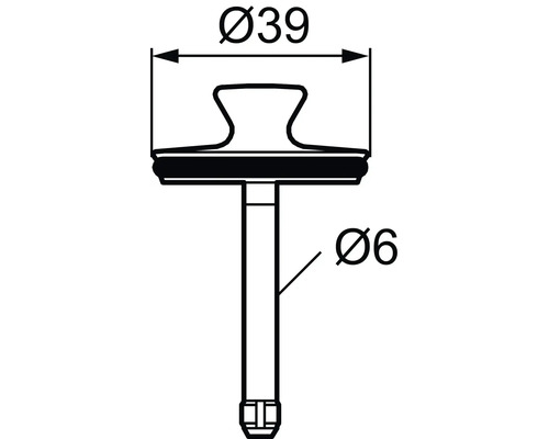 Teknisk ritning av en ventilstötare med måtten diameter 39 millimeter och diameter 6 millimeter