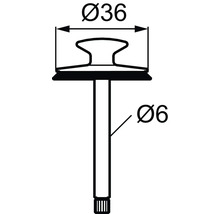 Teknisk ritning av en ventilstötare med måtten 36 millimeter och 6 millimeter.