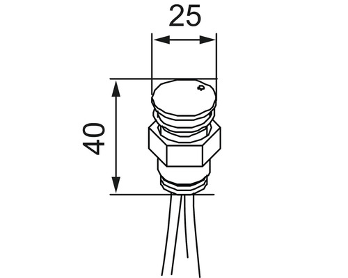 Teknisk ritning av en temperatursensor med måtten 25 och 40.