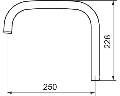 Teknisk ritning av en kranpip med måtten 228 och 250 millimeter.