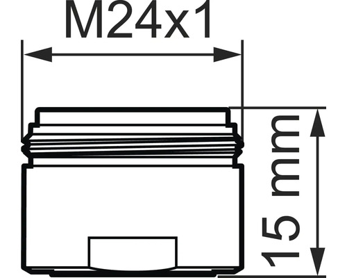 Teknisk ritning av en gängad rörkoppling med måtten M24x1 och 15 millimeter