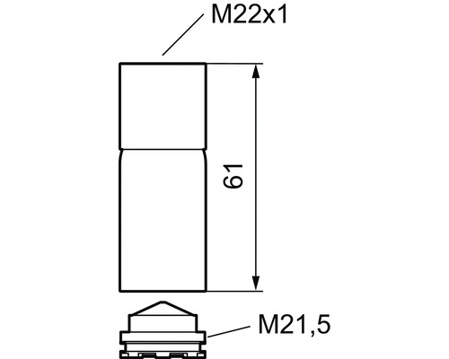 Teknisk ritning av en koppling med måtten M22x1 och M21,5