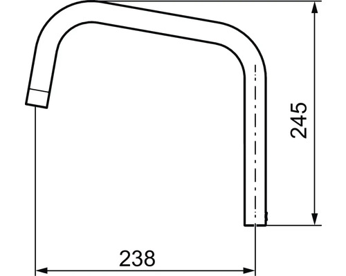 Teknisk ritning av en vattenkranpip med mått