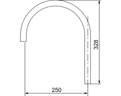 Teknisk ritning av ett rörkrök med måtten 250 och 328