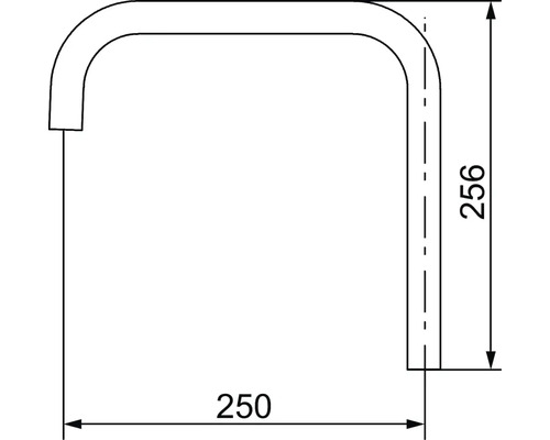 Teknisk ritning av en vattenkran med måtten 250 och 256.