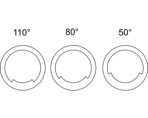 Illustration av rör med olika böjvinklar: 110 grader, 80 grader och 50 grader