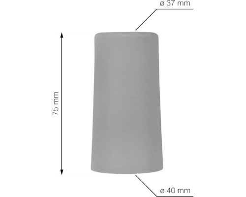Produktbild med dimensioner: diameter upptill 37 millimeter, diameter nedtill 40 millimeter, höjd 75 millimeter.