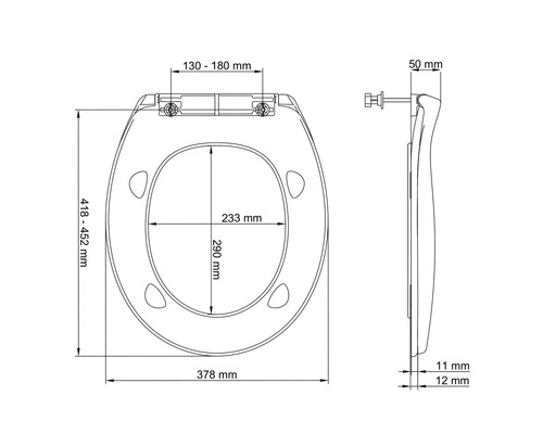 Teknisk ritning av en toalettsits med mått