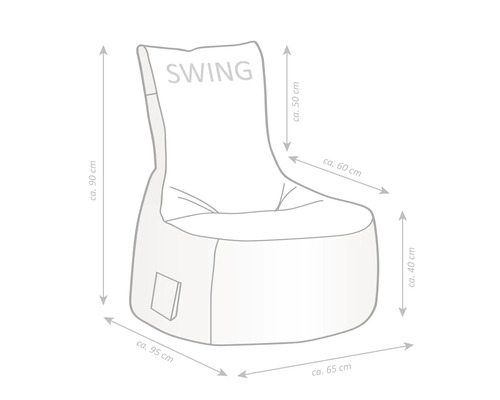 Skiss av en sittsäck Swing med mått