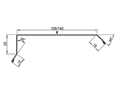 Teknisk ritning av en kantskyddsprofil med måttangivelser