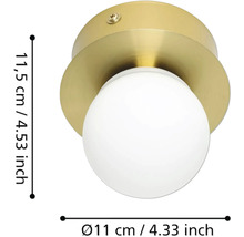 Guldfärgad taklampa med måtten 11,5 cm hög och 11 cm diameter