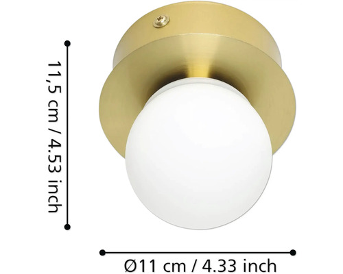 Guldfärgad taklampa med måtten 11,5 cm hög och 11 cm diameter