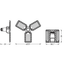 Teknisk ritning av en LED-lampa med dimensioner