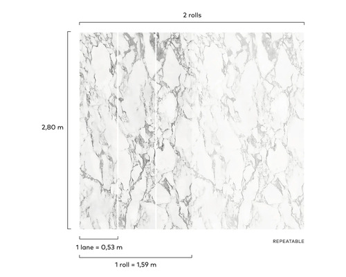 Tapet med marmormönster, två rullar, upprepningsbart mönster, 2,80 meter högt, en bana är 0,53 meter, en rulle är 1,59 meter