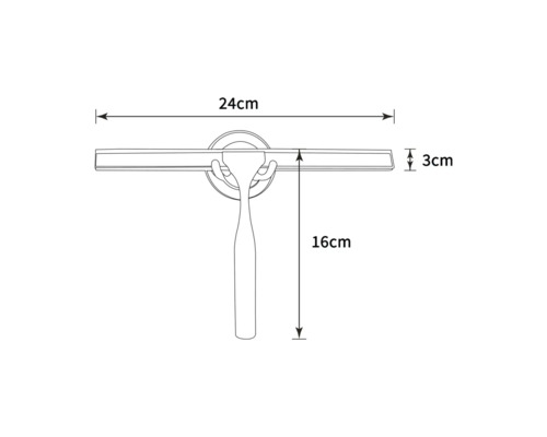 Bild på en fönsterskrapa med måtten 24 cm bred, 3 cm hög och 16 cm lång.