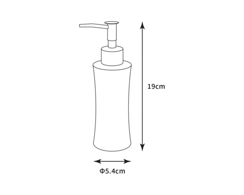 Bild av en tvåldispenser med måtten 19 cm höjd och 5,4 cm diameter