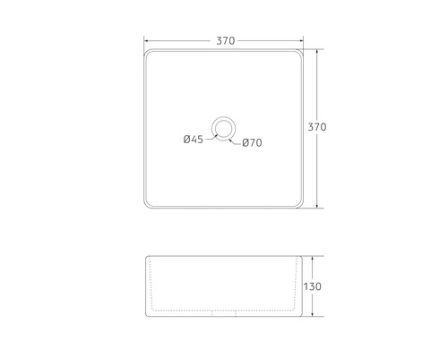 Teknisk ritning av en tvättställsskål med måttangivelser