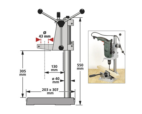Bild på en borrmaskin med mått.