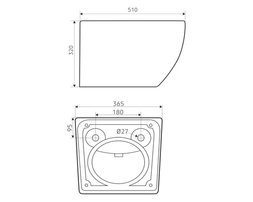 Teknisk ritning av en vägghängd toalett med mått