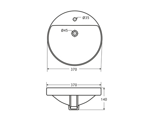 Ritning av en tvättställsskål med mått