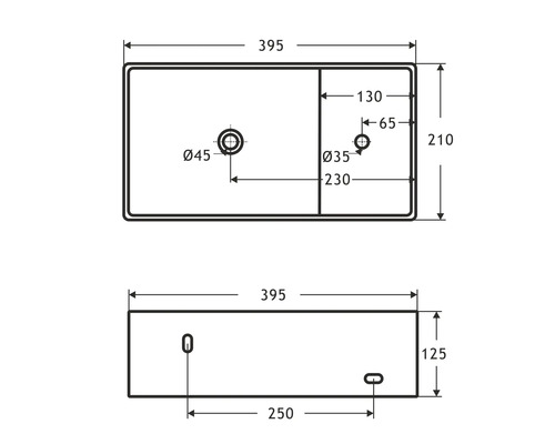 Teknisk ritning av ett handfat med dimensioner