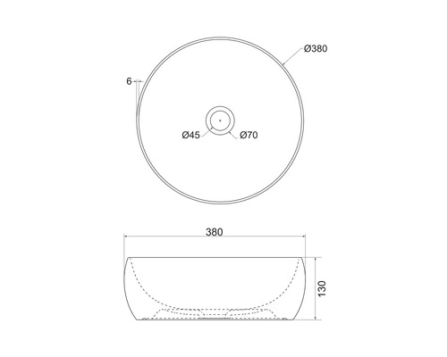 Teknisk ritning av en tvättställsskål med mått