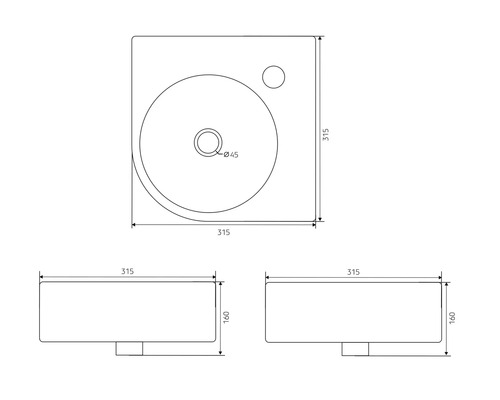 Teknisk ritning av ett tvättställ med mått.