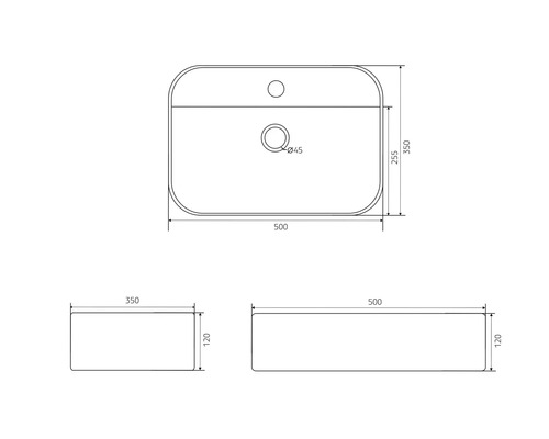 Teknisk ritning av ett tvättställ med måttangivelser