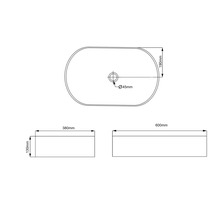 Teknisk ritning av en tvättställsskål med måttangivelser