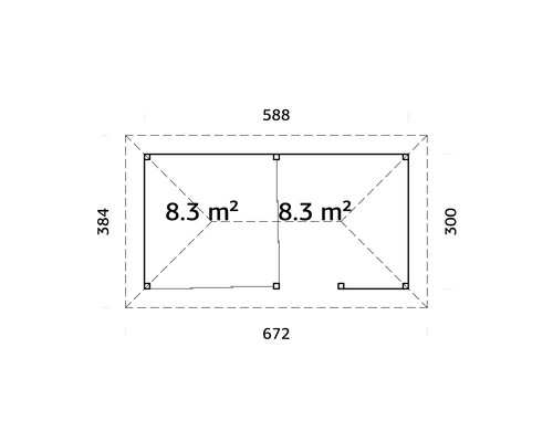 Ritning av ett trädgårdshus med dimensioner