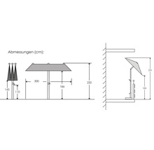 Bild med måttangivelser för ett parasoll