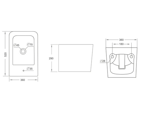 Teknisk ritning av ett handfat med måttangivelser