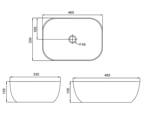 Teknisk ritning av en tvättställsskål med mått